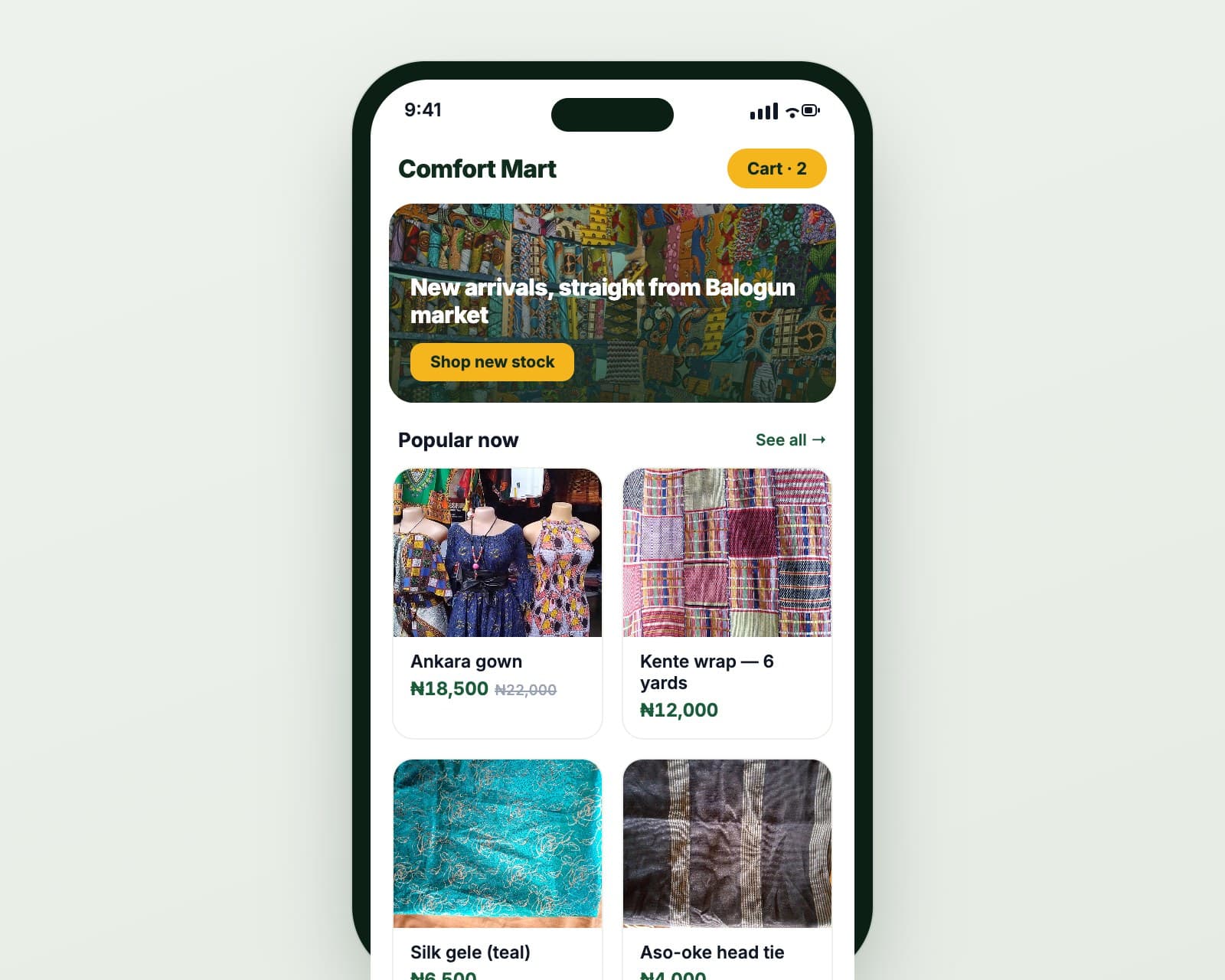 A branded Dechsoft online storefront with fabric products and local payment options